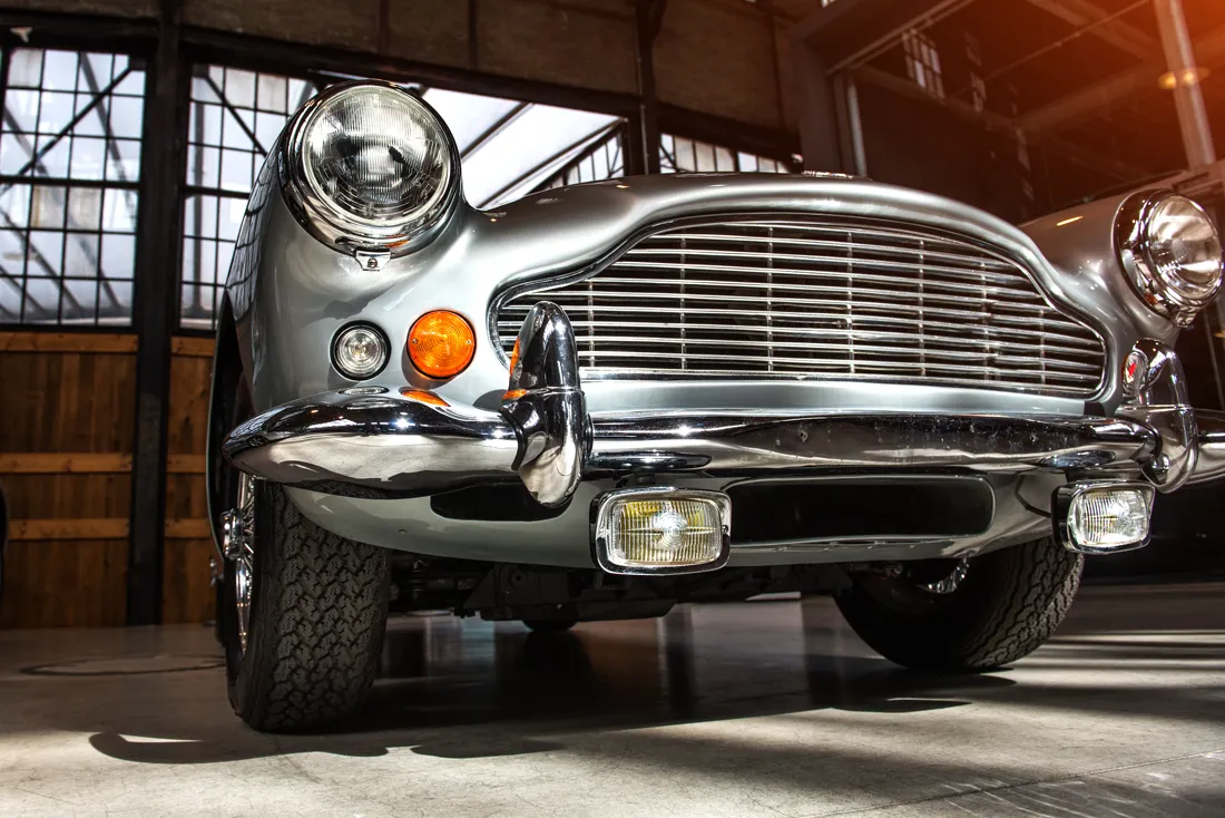 Silver classic car front detail